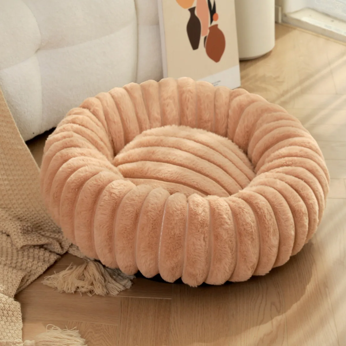 New Vertical Rabbit Plush Round Pet Bed Comfortable Donut Dog Bed Soft Washable Cat Mat Pet Cushion Pet Supplies factory