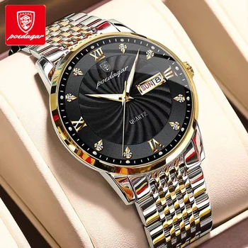 POEDAGAR  827 Men's Fashion Business Watches Men Casual Calendar Clock Male Stainless Steel Quartz Watch Montre Homme