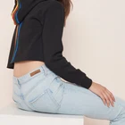 Pullover Women Hoodie MGOO Cotton French Terry Raw Hem Pullover Back Striped Tape Women Crop Hoodie