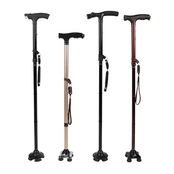 Aluminum adjustable walking portable elderly disabled medical arm walking cane with led light