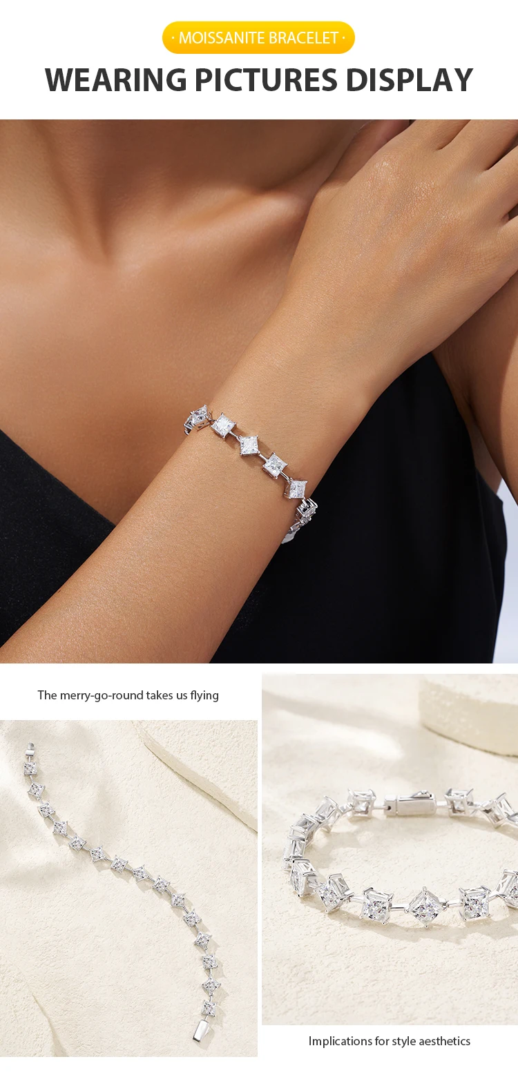 925 Silver VVS1 Moissanite Princess Cut Star Design Luxury Fine Jewelry Sparkling Moissanite Tennis Bracelet