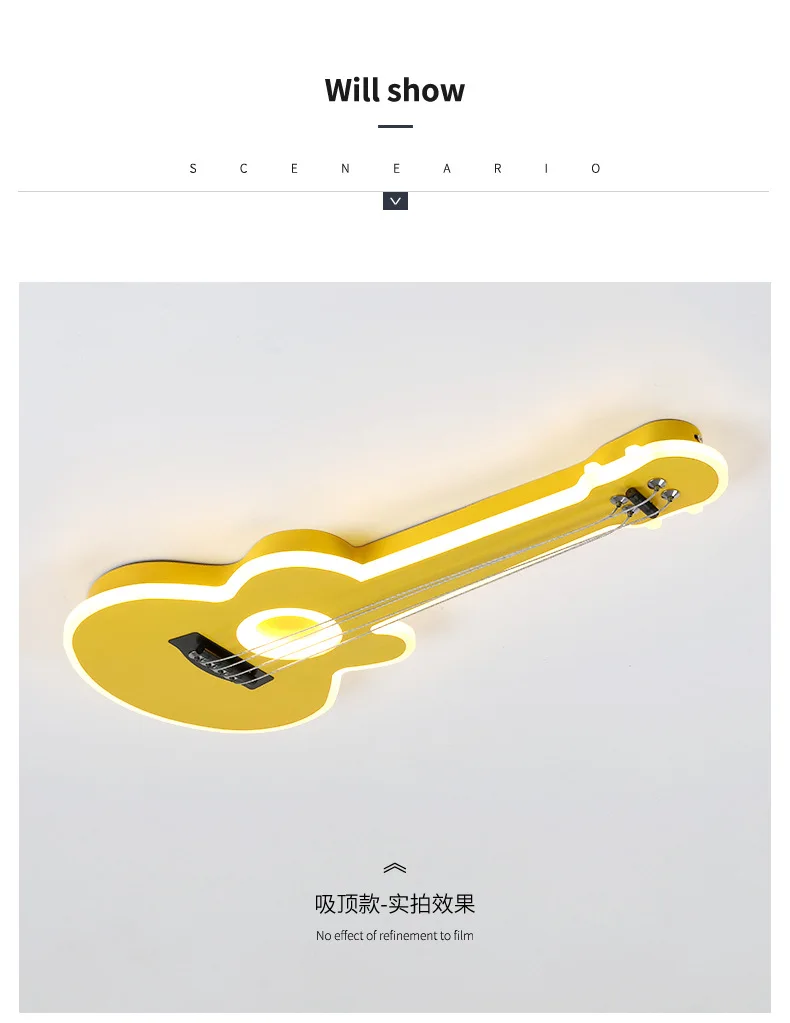 Children Guitar Ceiling Lamp Remote Control Kids Room Bar Home Party Dimmable Atmosphere RGB Led Ceiling Chandelier