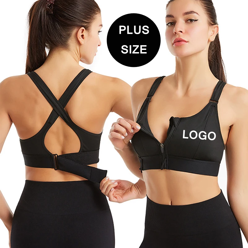 Wholesale High Quality Yoga Bra Top Fitness Front Zipper Big Breast Workout Gym Support High Impact Plus Size Sport Bra