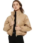 Autumn Jackets Hot Selling Autumn Winter Turtleneck PU Leather Female Puffer Jackets Women's Short Down Coat