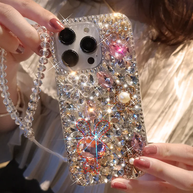 Luxury Rhinestone Covers For iPhone 15 14 13 12 11 Pro Max Bling Diamond Crystal Sparkly Mobile Phone Case For Samsung S24 S23