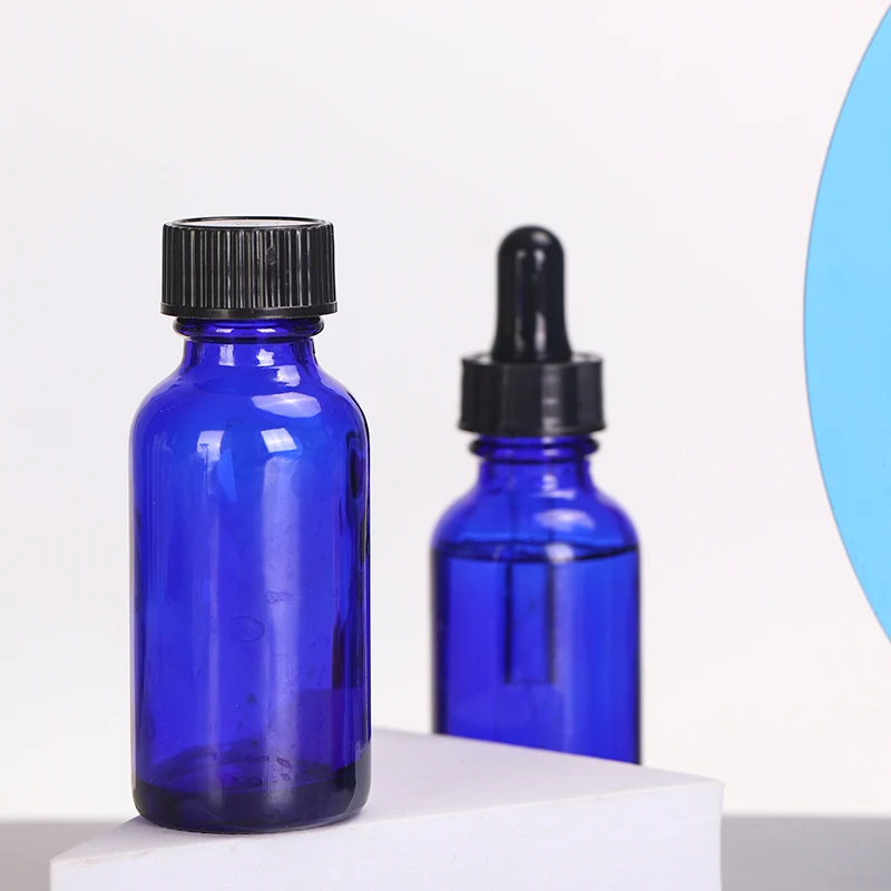 Wholesale 1oz 30ml Mini Empty Cobalt Blue Color Skincare Essential Oil Round Boston Glass Dropper Bottle For Oil