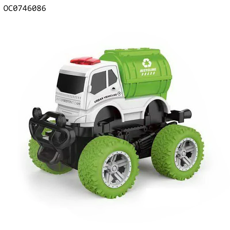 Cool city rotate friction power cartoon stunt car truck set toy for kids