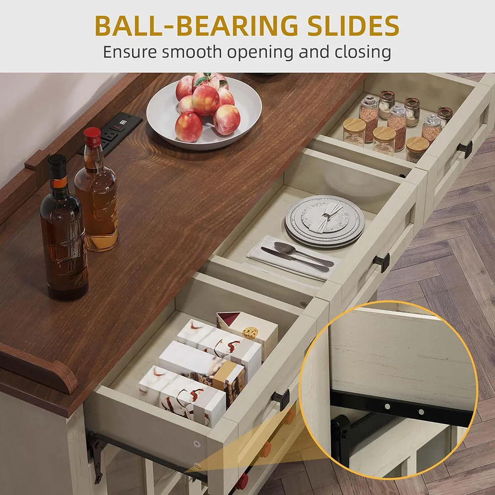 Antique Modern Wood Wine Bar Cabinet with Power Outlet 53" Living Room Storage Cabinet Featuring Wine & Glass Racks factory