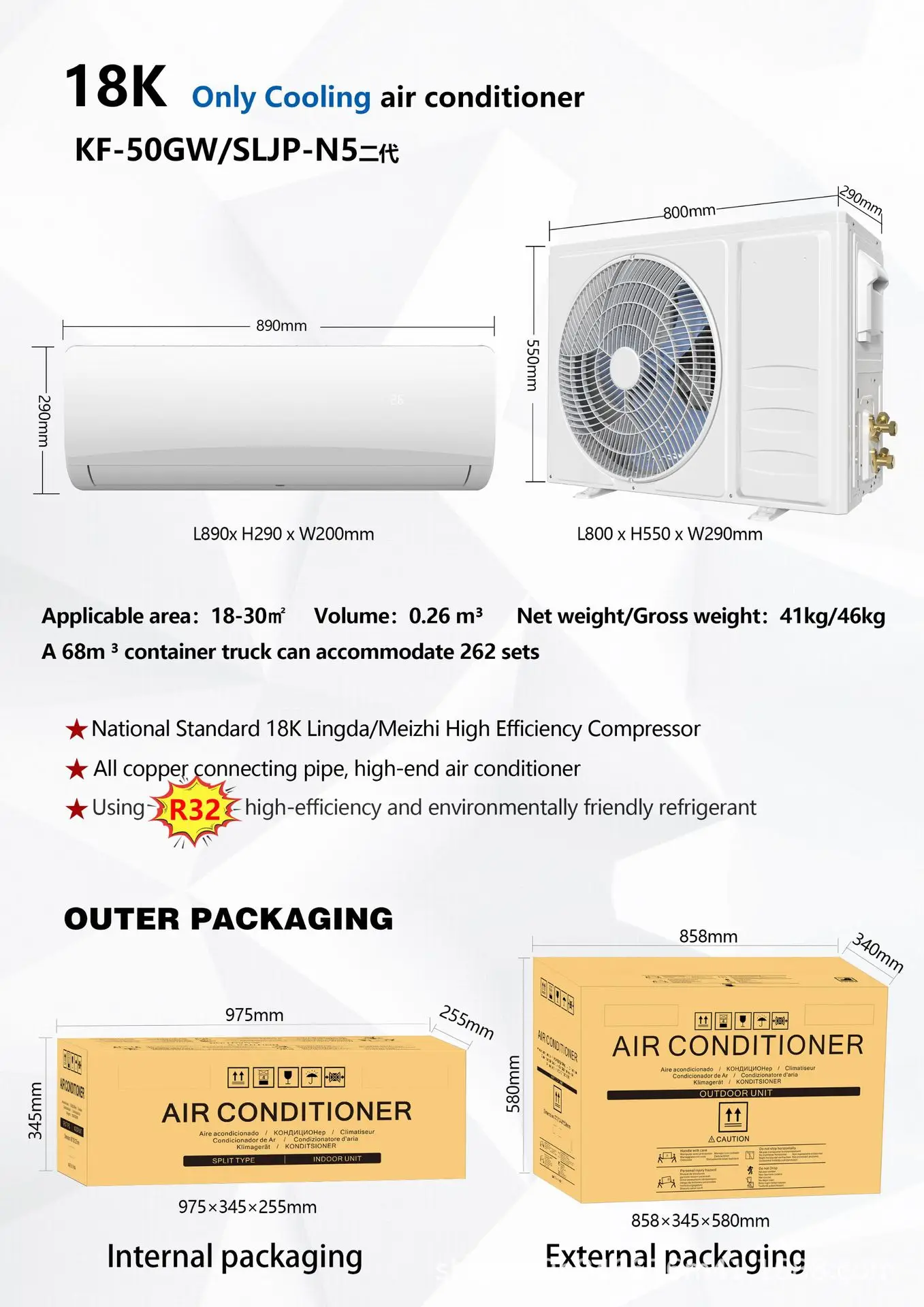 Split Air Conditioner, R32, 18000Btu, 36000Btu - detail 12