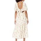 Design 2021 Latest Design Custom Women Sexy Clothing Summer Floral Print Square Neck Short Sleeve Midi Casual Dress