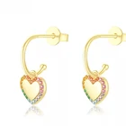 Cz Cz Hot Selling 925 Sterling Silver Jewelry Gold Plated Women Color Cz Rainbow Heart Earring