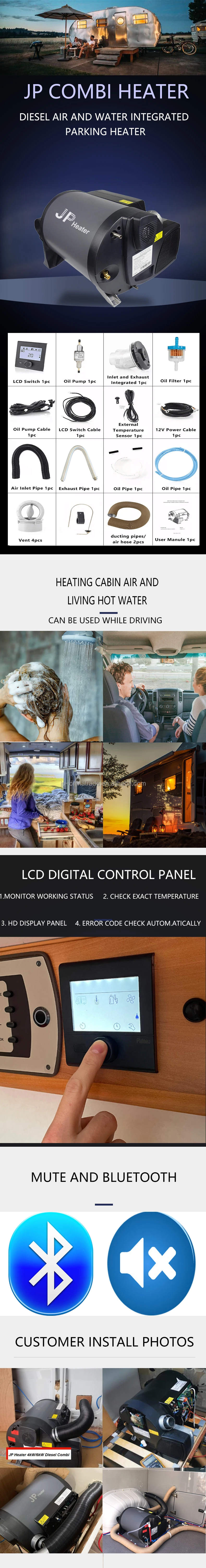 JP Heater Diesel Combi D4E D6E Boiler and Space Heater Complete Kit With Optional Valves for Campervan Motorhome