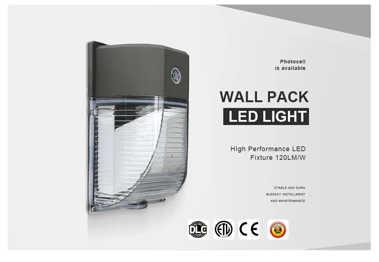 DLC ETL CETL photocell sensor 100w Led Wall Pack light industrial ip65 outdoor 100V-277v industrial street garage light
