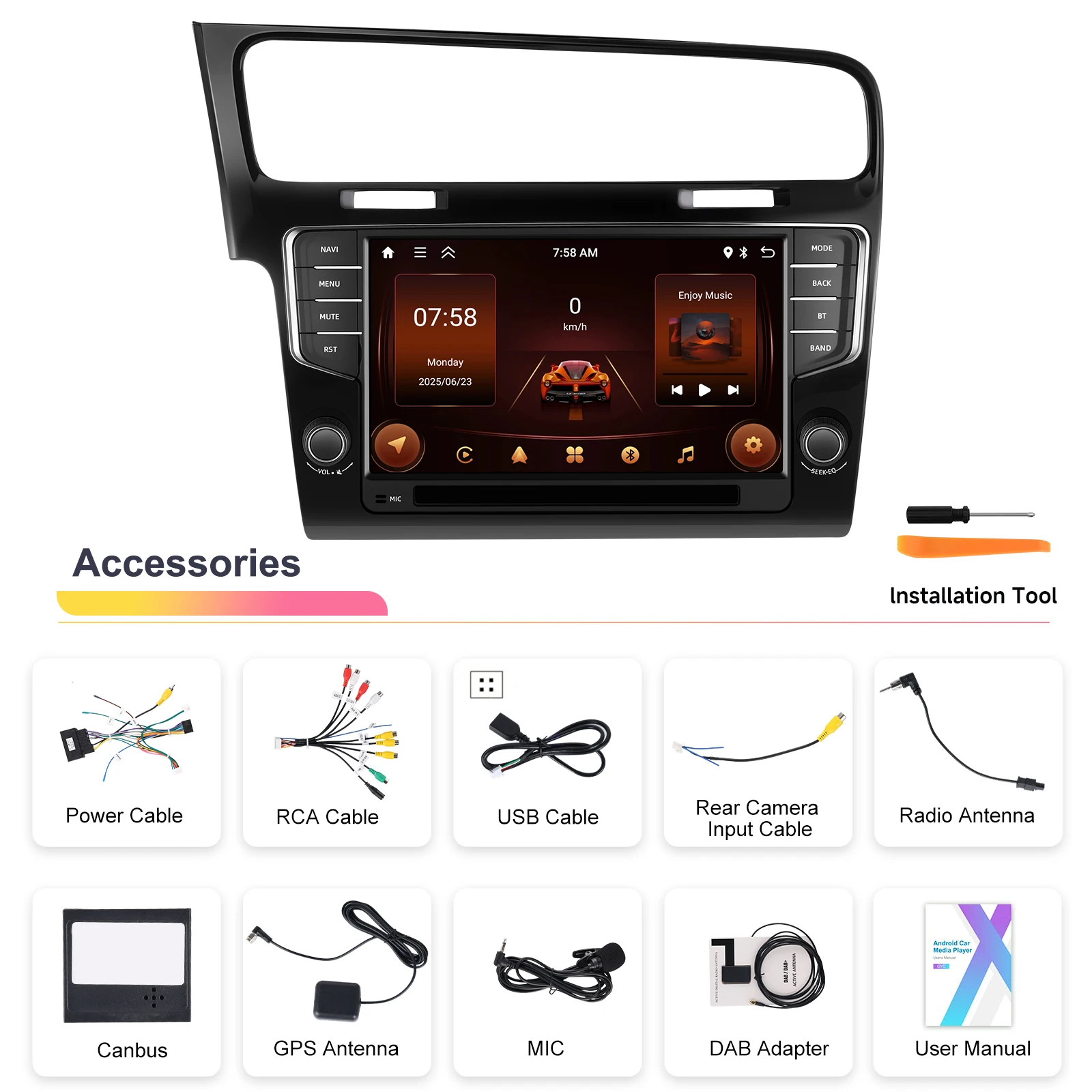 podofo 9 double din 264gb android car radio frame autoradio carplay android auto car stereo gps for vw golf 2014 2020 obd2 a4421-23