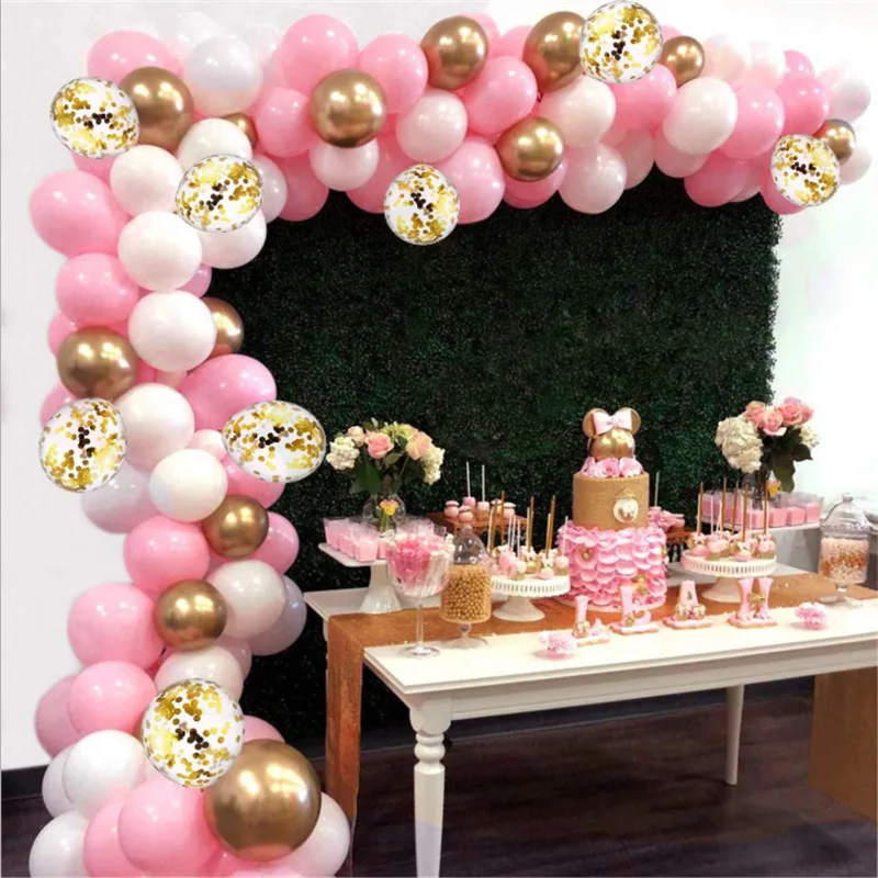 Globos de látex rosa retro con hojas Juego de globos de confeti blanco rosa 132 piezas Kit de arco de globo rosa Guirnalda de globos de rosa conveniente y rápido para decoración de fiestas 