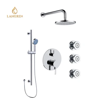 cUPC UPC Dual Handle Multi Function Wall Mounted Concealed Shower Faucet Set with Body Jets Grifo Ducha in Chrome