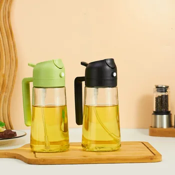 2 in 1 Olive Oil Dispenser Bottle for Kitchen Food-grade Oil Mister 470ML Premium Glass Oil Bottle with Handle