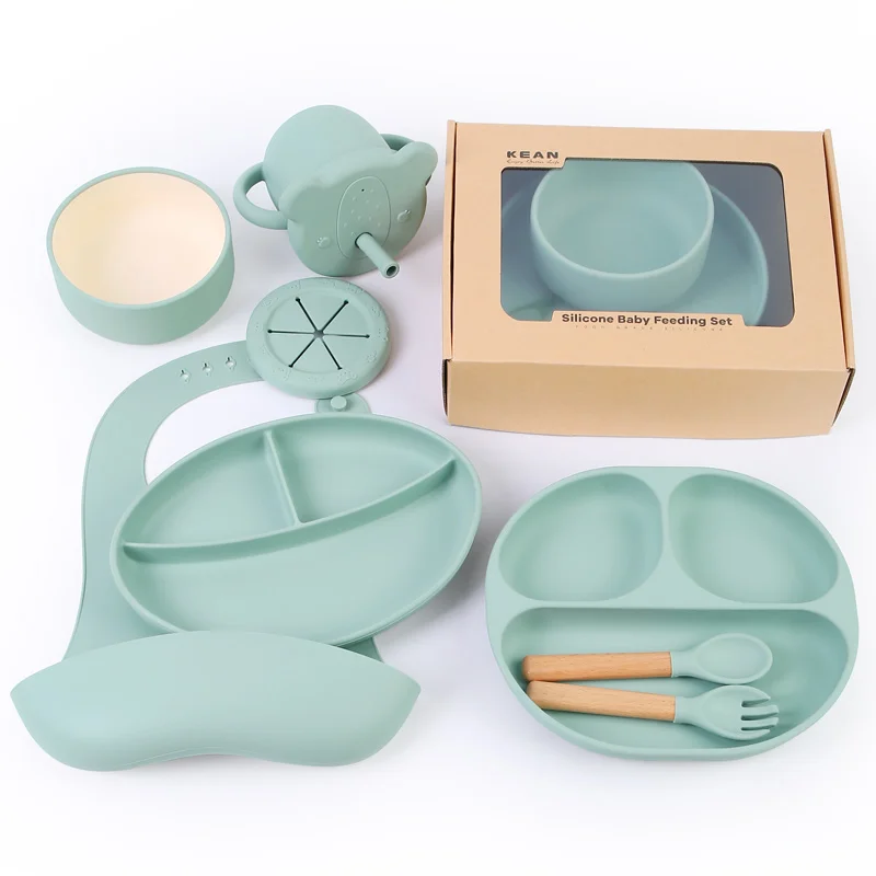 Biodegradable Degradable Supplies Silicone Bib Spoon Bowl Kids Dining Baby Accessories Feeding Tableware Set