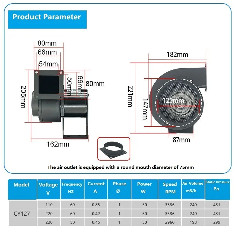 Centrifugal Fan, CY127, 110v/220v - detail 8