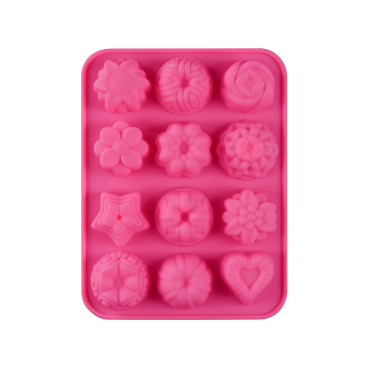 Hot Sale 12 Holes With Flower Heart Shape Set of 3 Silicon Baking Molds For Cake