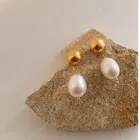 Gold Pearl 18K Gold Plated Titanium Stainless Steel Baroque Freshwater Pearl Drop Earring