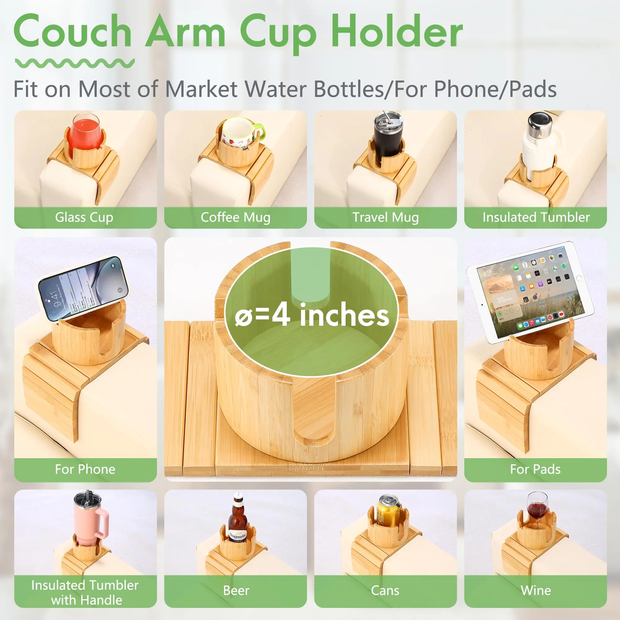 product bamboo sofa armrest cup holder couch arm cup holder anti slip couch drink holder for sofa arm home living room storage organizer-4