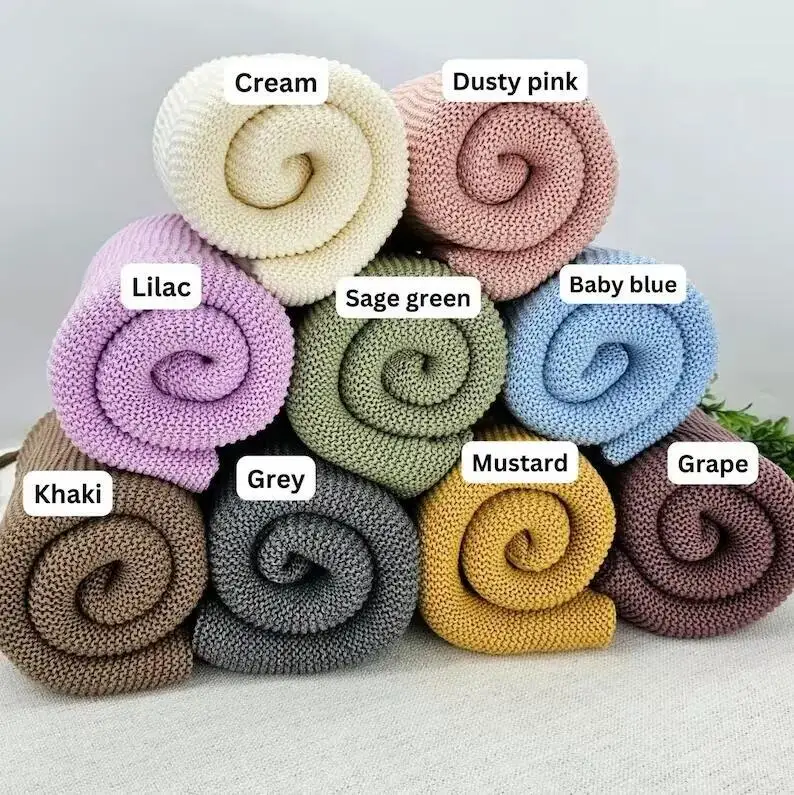 personalized baby name cotton knitted blanket natural color knitting swaddle embroidery name plain white edge blankets for newbo