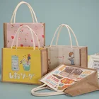 Tote Reusable Bags Tote Cute Cartoon Logo Printed Burlap Bag Eco-friendly Reusable Jute Shopping Tote Bag