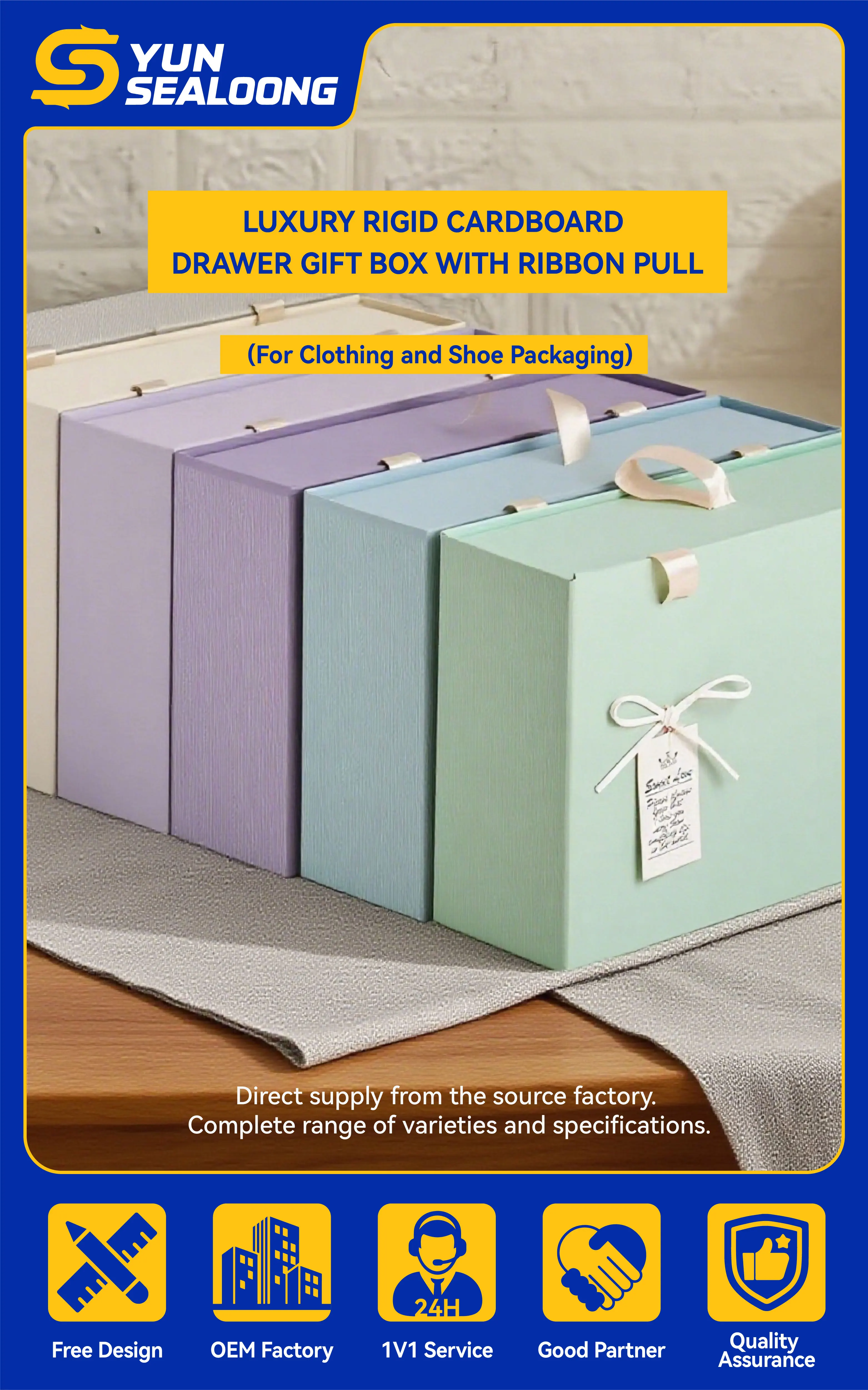Luxury Rigid Cardboard Drawer Gift Box with Ribbon Pull Custom-Made Matte Finish Embossed for Clothing Shoe Packaging Candle Use