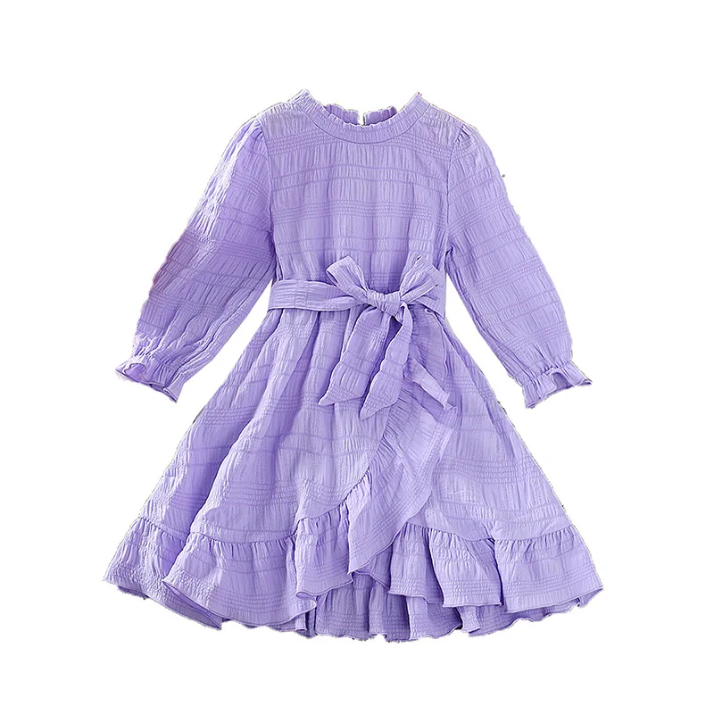 2023 New Fall Purple Long Sleeved Ruffle Dresses Children Girl Dresses