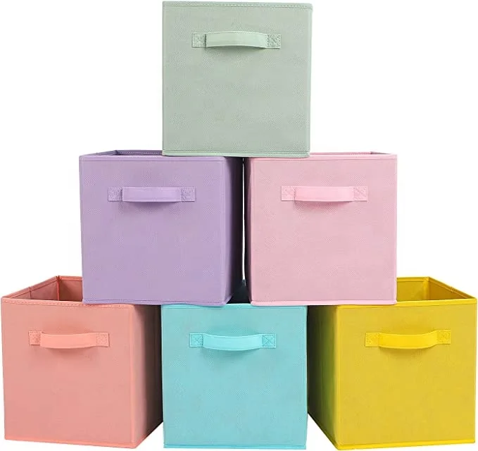 Fabric Storage Bins 6 Pack Fun Colored Durable Storage Cubes with Handles foldable Cube Baskets