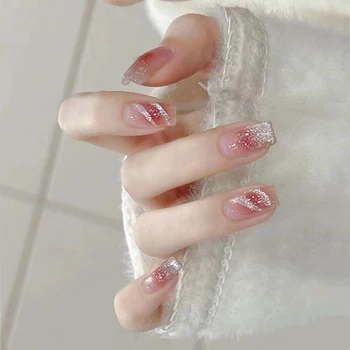 24pcs/set Pink blush Full Cover/Half Designed Nail TArt Artificial Tips Coffin Designed Press On Nails