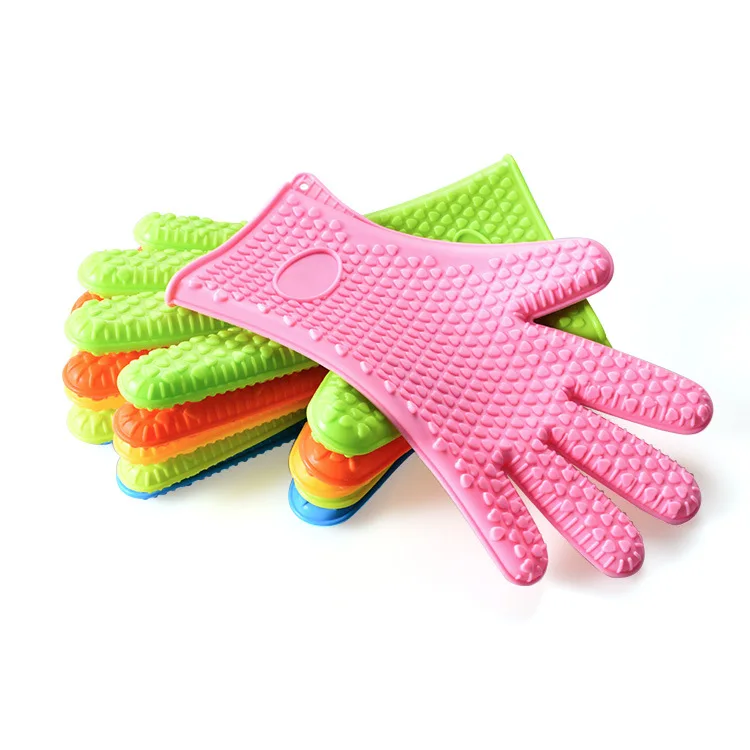 Heat Resistant Printed Silicone Oven Mitts & BBQ Gloves with Fingers Dishwasher Safe for Cooking & Baking supplier