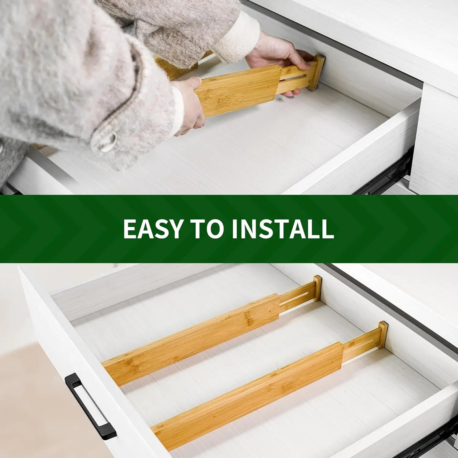 product custom 6 pack adjustable bamboo drawer dividers expandable kitchen drawer organizer separators drawer partitions-5