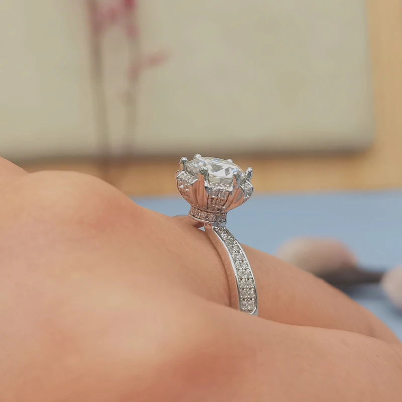 Flower Ring, engagement ring, promise ring, wedding, gift for her, girl, girlfriend, for women, mother, mom, mum, for wife, flower shaped floral 1ct S925 Moissanite Diamond ring on pave band, Valentine’s Day, Mother’s Day, Birthday, anniversary