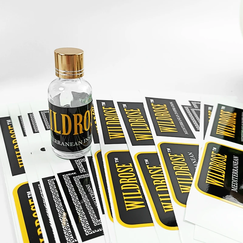 Custom Durable  Printed Perfume Bottle Logo Sticker,Waterproof Self Adhesive Foil Vinyl Roll Private Cosmetic Packaging Labels
