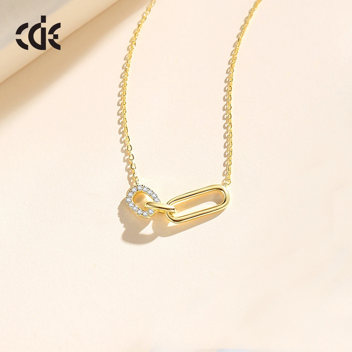 CDE CZYN033 Fine Jewelry  925 Sterling Silver Thin Necklace Wholesale 14K Gold Plated Chain Geometry Hardware Carabiner Necklace