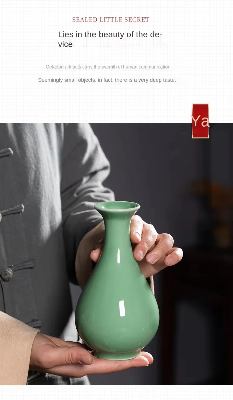 product longquan celadon chinese style floral ornaments tustic small vase simple creative bud flower ceramic vases for flowers-5