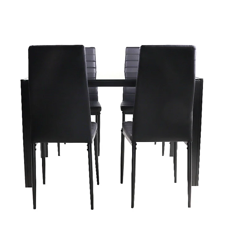 New model  2022 dining room furniture glass table top PU chair Glass  top 4 chair dining table sets.