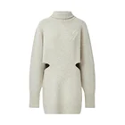 OEM Fashion High Street High Turtle Neck Waist Hollow Cut Hole Embroidery Logo Women Knit Sweater Dress