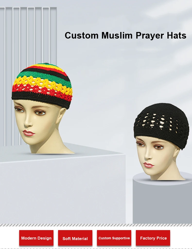 Men Muslim Prayer Kufi Hat Prayer Headwear Kap Islamic Beanie Skull Kap