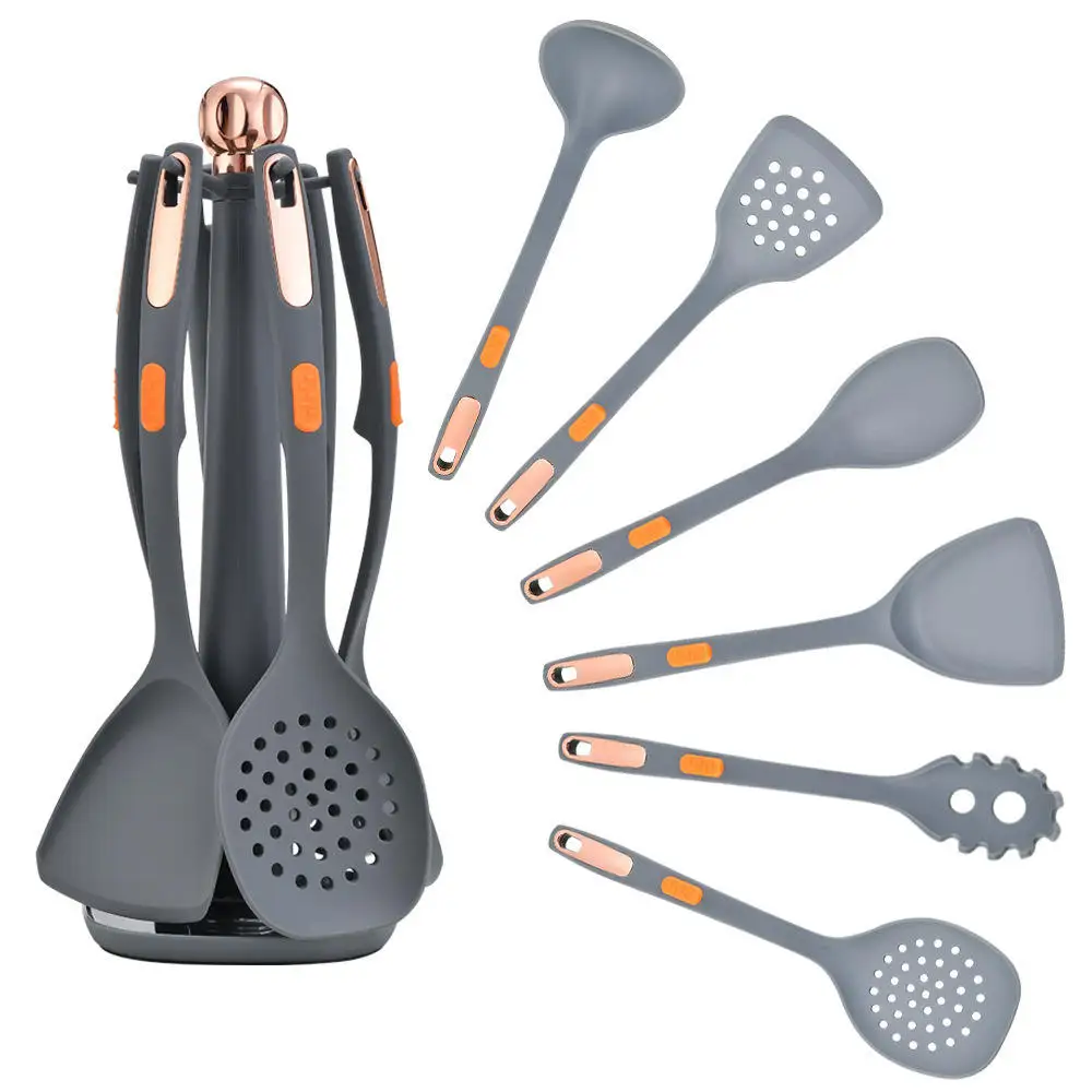 7 pcs Design Kitchen Spatula Cooking Utensils Set Non-Stick Silicone Kitchen Utensils Set with Holder