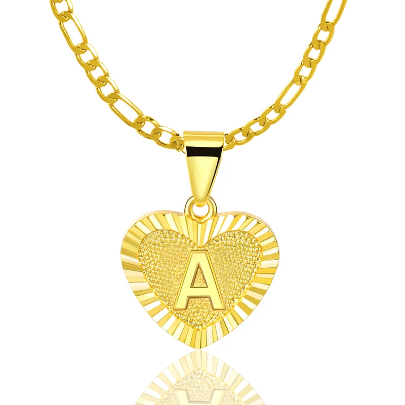 Necklace Men&Women's 18K Gold Filled Alphabet A-Z Letter Initial Heart Pendant 