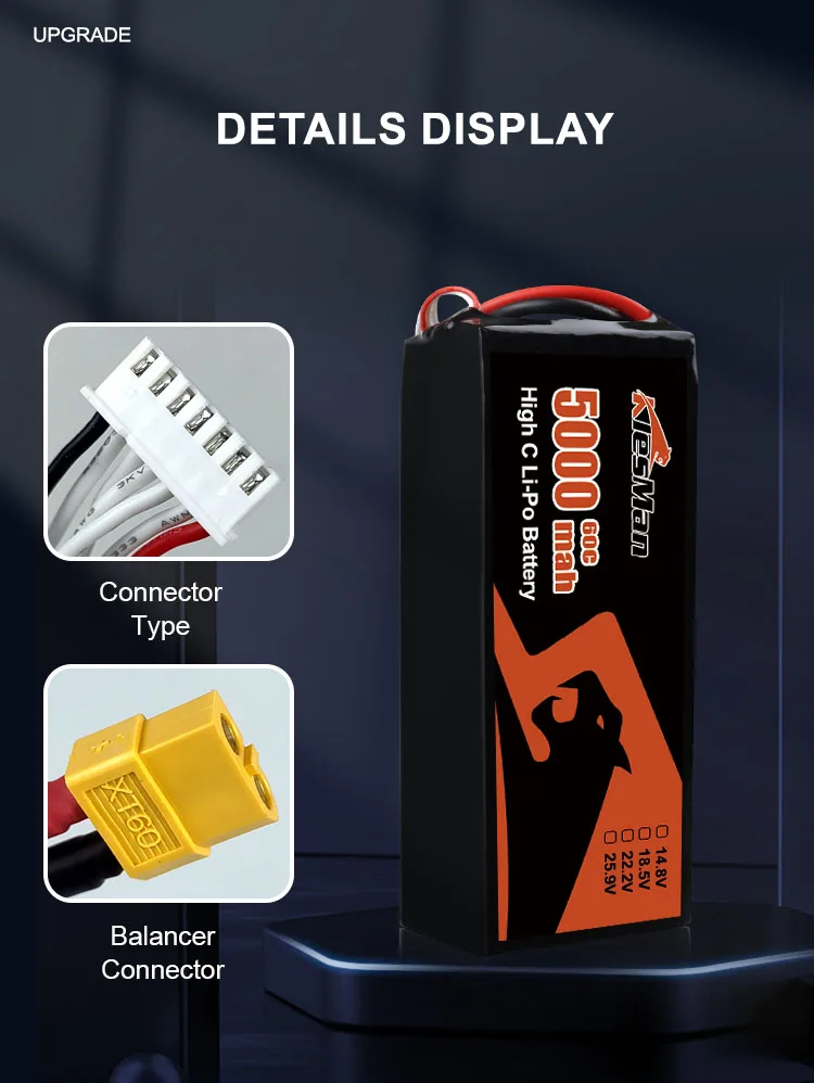 22.2V Lipo Battery Pack 5000mah Capacity for RC FPV Drones Klesman Drone Battery 5
