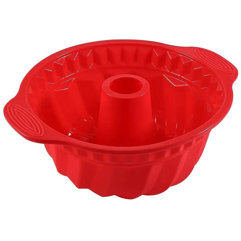 Eco Friendly Silicone Stocked Moulds Sustainable Best Selling Products 10 inch Fluted flower shape Cake Baking Pan with hands