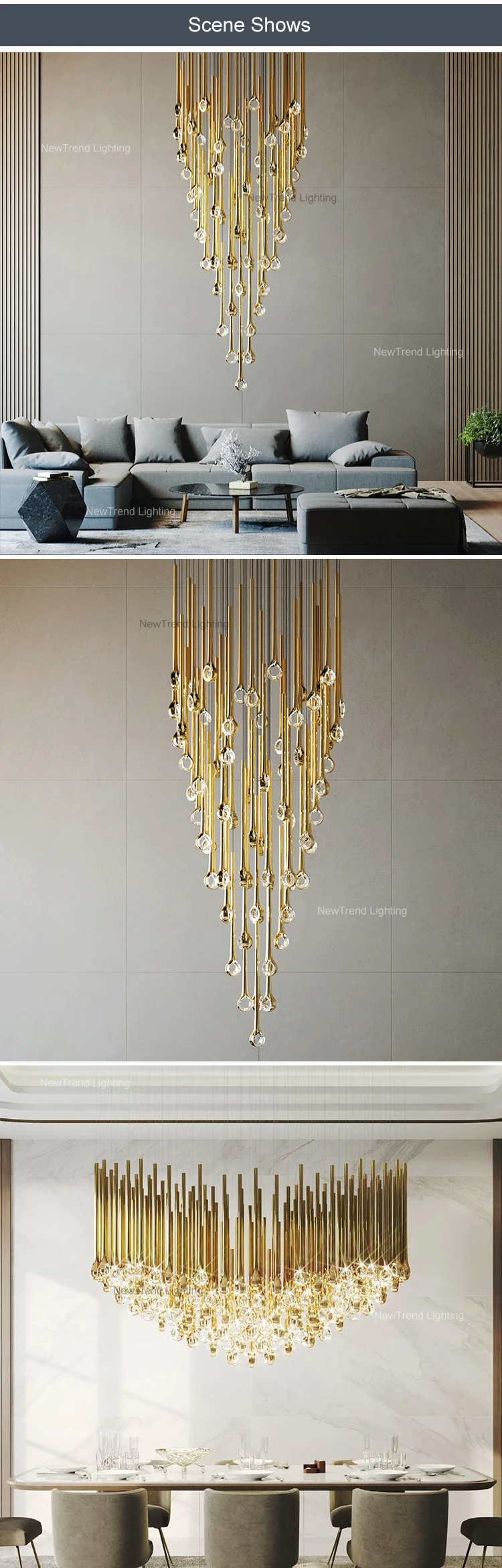 CPL-157 New Design Indoor Decoration Hotel Villa Mall Staircase Custom Luxury LED Chandelier manufacture