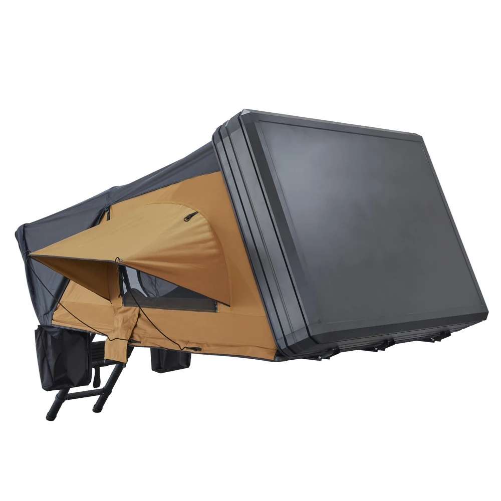 Side Opening Clamshell Aluminum Hard Shell Roof Top Tent for 3-4 Person with 320g Polyester Cotton Canvas and 210x160x110 CM Open Size