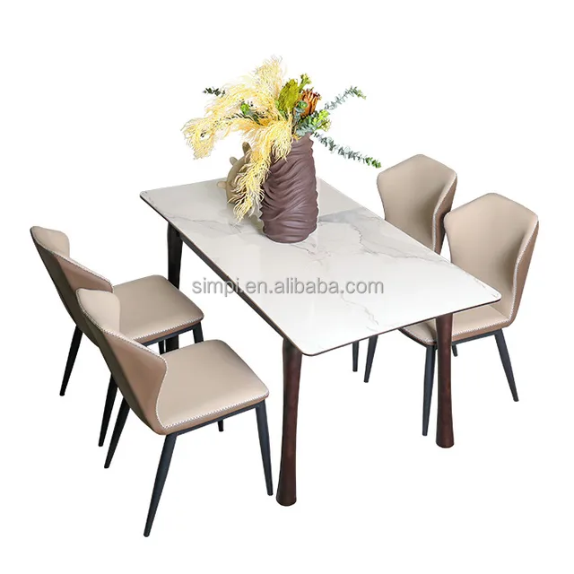 Sintered Stone Top Dining table set 6 Seater Nodic Modern Rectangular Extension Extendable Dining Table