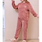 Size Autumn Winter Warm Flannel Women Pajamas Sets Thick Coral Velvet Long Sleeve Plus Size Sleepwear Flannel Pajamas Set