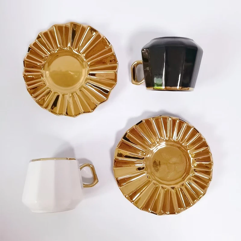 2023 new arrival  6 cups& 6 saucers gold rim tea cup and saucer set vintage porcelain tea sets